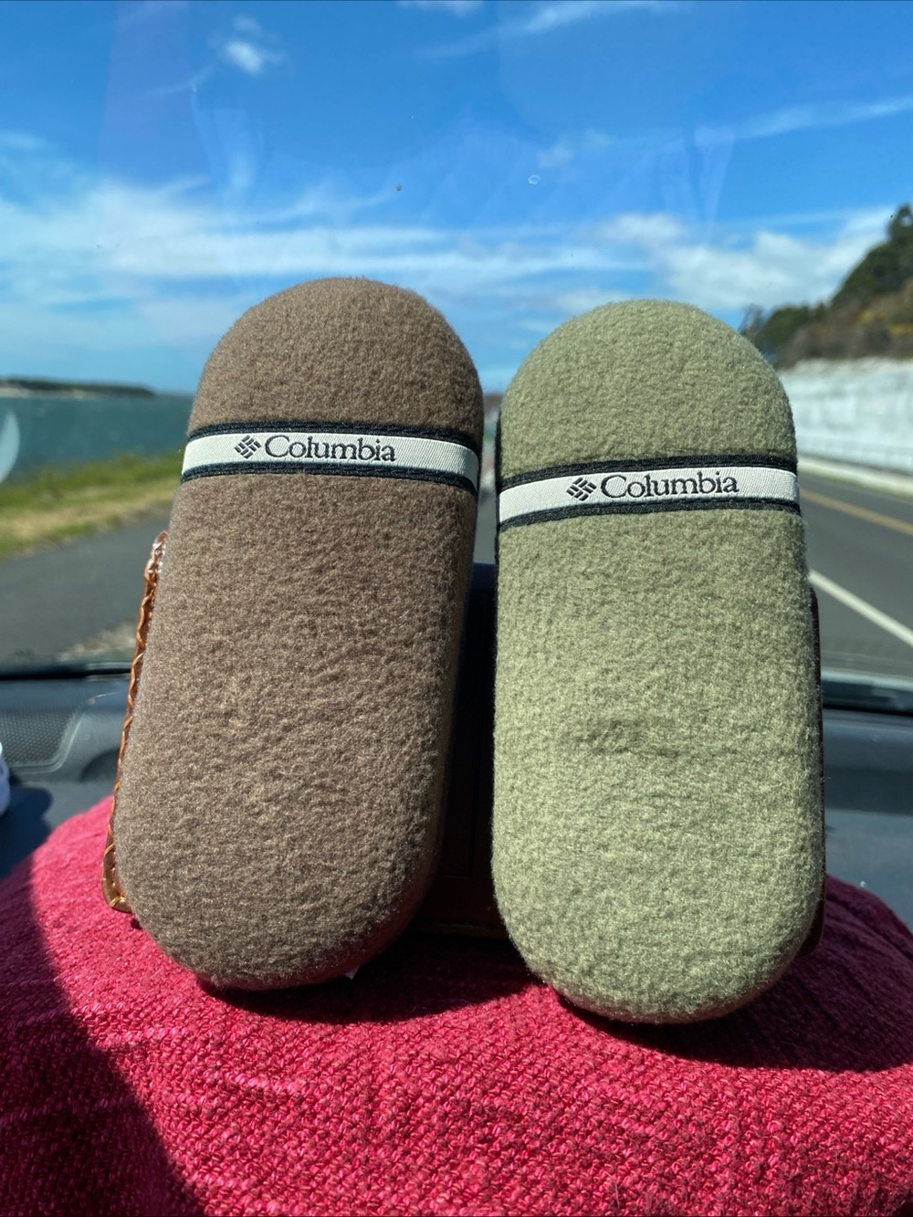 Columbia Sportswear (2) “Oval Felt Eyeglass Cases Hard” 5”L Olive/Brown NWOT/EUC